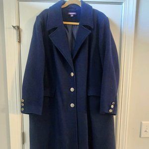 Roaman's Women's 24W-Long Wool-Blend Coat-Princess Seams-Deep Navy Blue